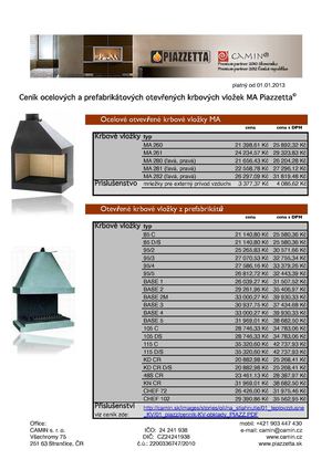 Cenník otvorených krbov rady steel a ME PIAZZETTA (Kč)