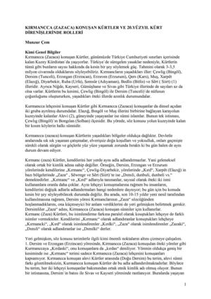 Munzur Çem - Kırmancca (Zazaca) Konuşan Kürtler ve 20.Yüzyıl Kürt Direnişlerinde Rolleri