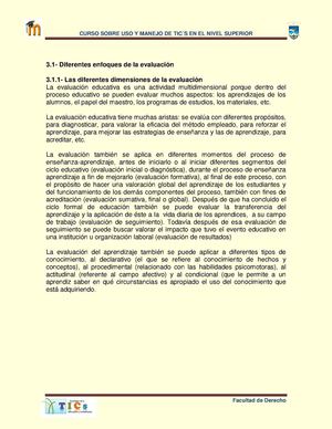 3.1.1 Las diferentes dimensiones de la evaluacion