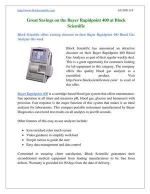 Rapidpoint 400 Calaméo - Great Savings on the Bayer Rapidpoint 400 at Block Scientific