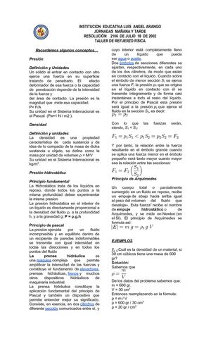 Recuperación de Física grado 9