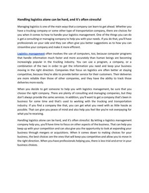 Handling logistics alone can be hard, and it's often stressful