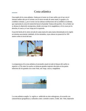 resumen de los aspectos mas importantes de la costa atlántica costa parifica y la sona raisal 