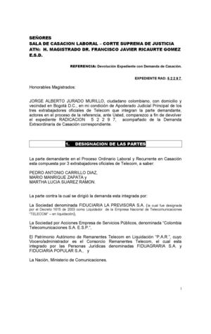 DEMANDA EXTRAORDINARIA DE CASACION DISCAPACITADOS DESPEDIDOS AL PRODUCIRSE EL CIERRE DE LA LIQUIDACION DE TELECOM