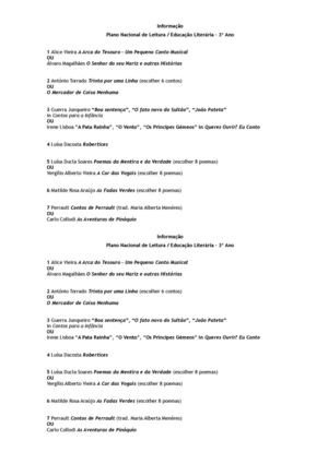 Educação Literária (PNL) - 3º Ano