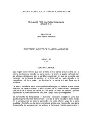 costa pacifica, atlántica, zona insular