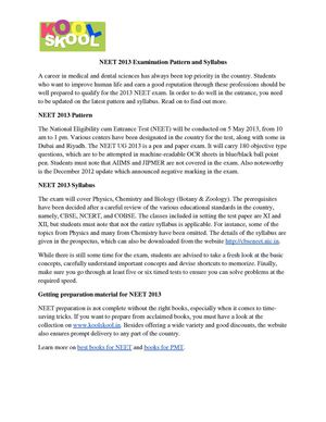  NEET 2013 Examination Pattern and Syllabus