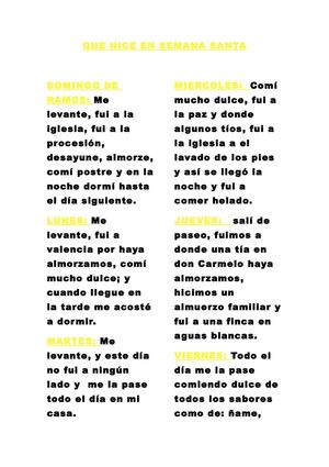 QUE HICE EN SEMANA SANTA