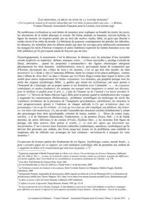 Les monstres en littérature - Intervention Yvanne Chenouf - BDE le 21 mars 2013