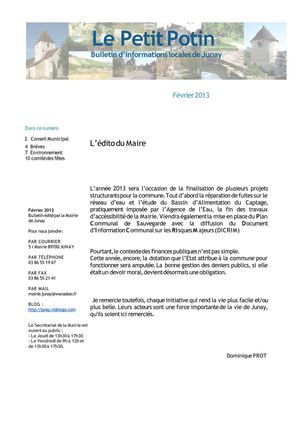 Bulletin municipal de Junay Février 2013
