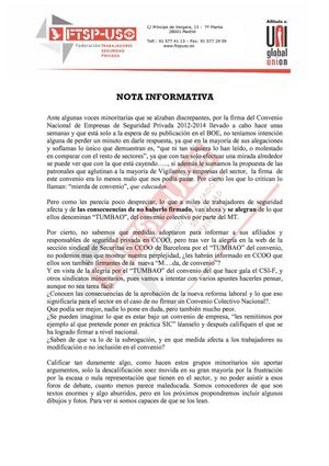 NOTA INFORMATIVA: Firma del Convenio Nacional de Empresas de Seguridad Privada 2012-2014 