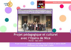 Projet pédagogique et culturel avec l'Opéra de Nice et la classe de 3ème 2 du collège Port Lympia