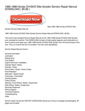 1985-1986 Honda CH150_D Elite Scooter Service Repair Manual DOWNLOAD