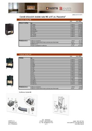 Cenník krbových vložiek rady HT a ME PIAZZETTA (EUR)