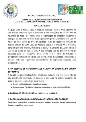 Edital  - Eleição Grêmio Estudantil do Liceu de Acopiara