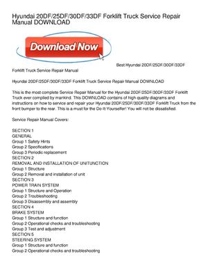 Hyundai 20DF_25DF_30DF_33DF Forklift Truck Service Repair Manual DOWNLOAD