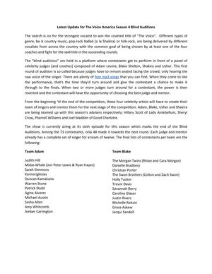 041013-A2-Latest Update For The Voice America Season 4 Blind Auditions