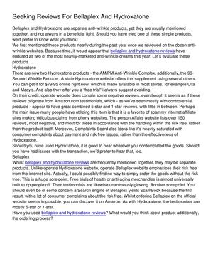 Seeking Reviews For Bellaplex And Hydroxatone