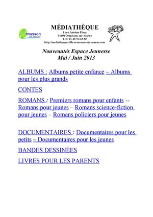 Nouveautés Jeunesse Mai-Juin 2013