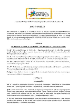Encontro Municipal de Juventude de Sobral -  EDITAL DE CONVOCAÇÃO