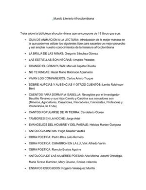 Mundo Literario Afrocolombiana
