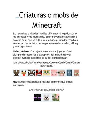 Criaturas o mobs de minecraft