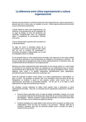 DIFERENCIA ENTRE CLIMA ORGANIZACIONAL