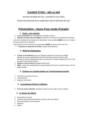 Projet de classes d'eau au collège