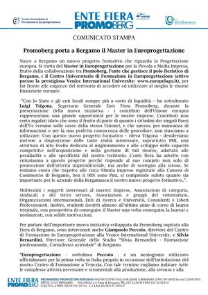 Promoberg porta a Bergamo il Master in Europrogettazione