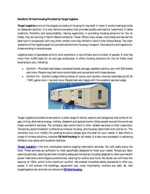 Excellent Oil field housing Provided by Target logistics