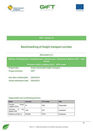 Benchmarking of freight transport corridor - D 3.3.1