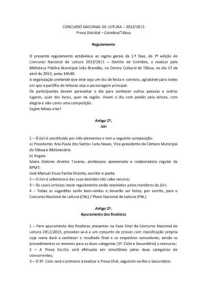 Regulamento Concurso Nacional de Leitura - 2012/2013