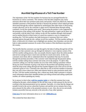 Manifold Significance of a Toll Free Number