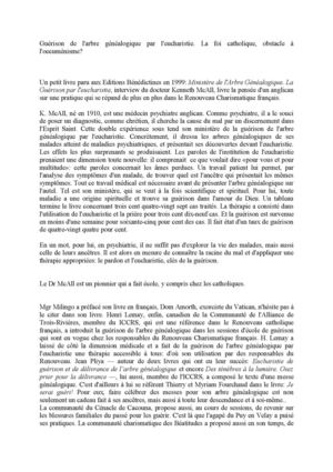 Guérison de l'arbre généalogique par l'eucharistie. La foi catholique, obstacle à l'oecuménisme?