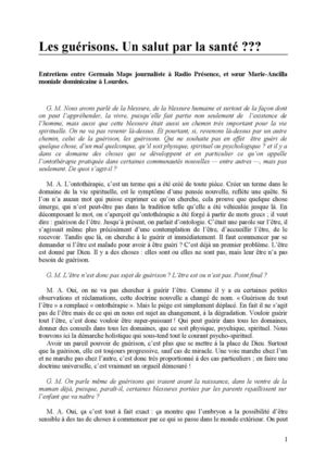Les guérisons. Un salut par la santé ?