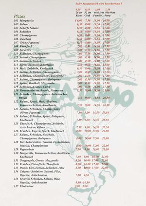 Speisekarte Pizza Domo