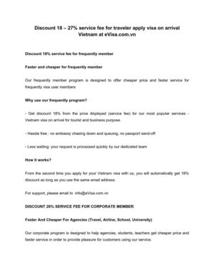 Discount 18 – 27% service fee for traveler apply visa on arrival Vietnam at eVisa.com.vn