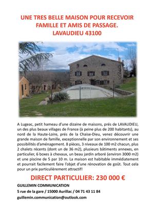 Une très belle maison pour recevoir famille et amis de passage. Lavaudieu 43100