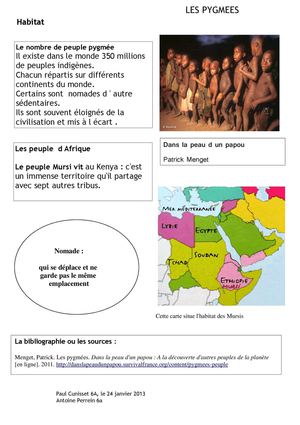 Les Pygmées, recherche documentaire en 6ème A, collège André Lallemand