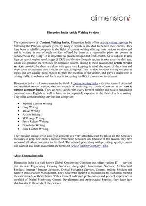 Dimension India Article Writing Services