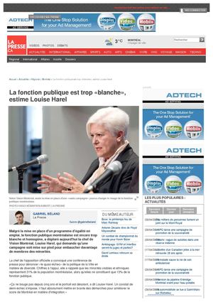 La fonction publique est trop «blanche», estime Louise Harel (Gabriel Béland, La Presse, le 24 mai 2011)