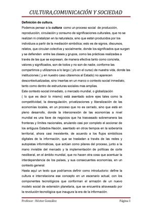  Definición de cultura, comunicación. Relación entre culturas