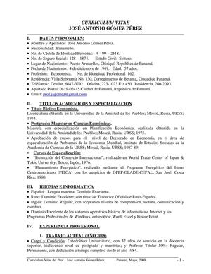 Hoja de Vida del Profesor José A. Gómez P.