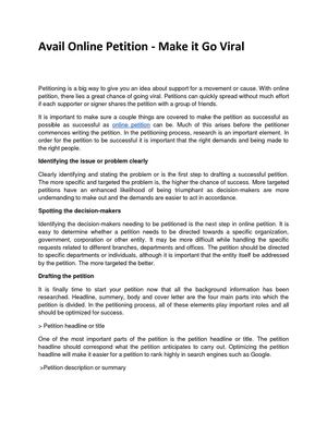 Avail Online Petition - Make it Go Viral