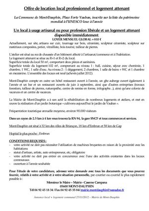 Atelier Mont-Dauphin à louer