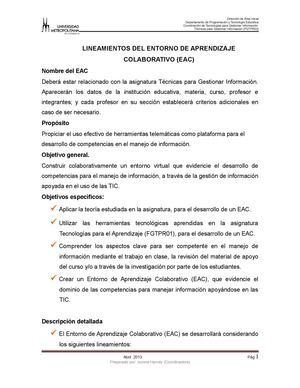 Lineamientos de la asignatura