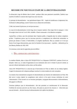 Réussir une nouvelle étape de la décentralisation