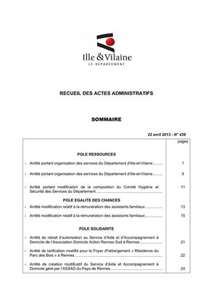 Ille-et-Vilaine - Recueil N° 438 : décisions de la CP du 8 avril 2013 et arrêtés