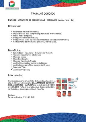 Seleção Assistente de Coord Mundo Novo 2013 - Banco de Talentos