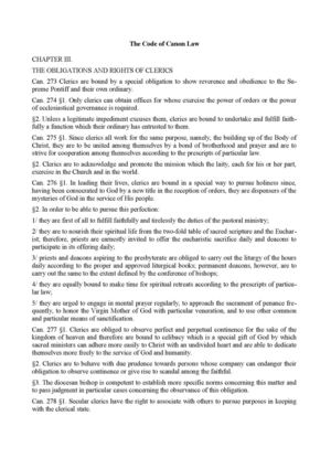 The Code of Canon Law Rights and obligations of Clerics